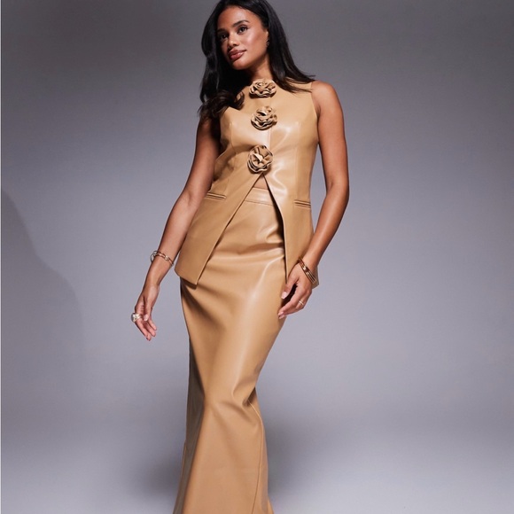 ASOS Dresses & Skirts - ASOS Tan A-Line Faux Leather Maxi Skirt (Tan)